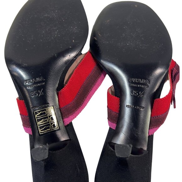 Prada Designer Black Mule Kitten Heel with Pink & Red Ribbon and Bow IT 35.5 - Picture 7 of 8